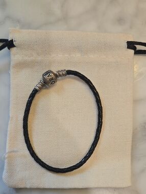 Pandora Black Braided Leather Bracelet with Silver Accent